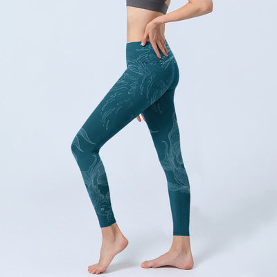 Buddha Stones Blue Koi Fish Flowing Waves Print Gym Leggings Women's Yoga Pants - image 3