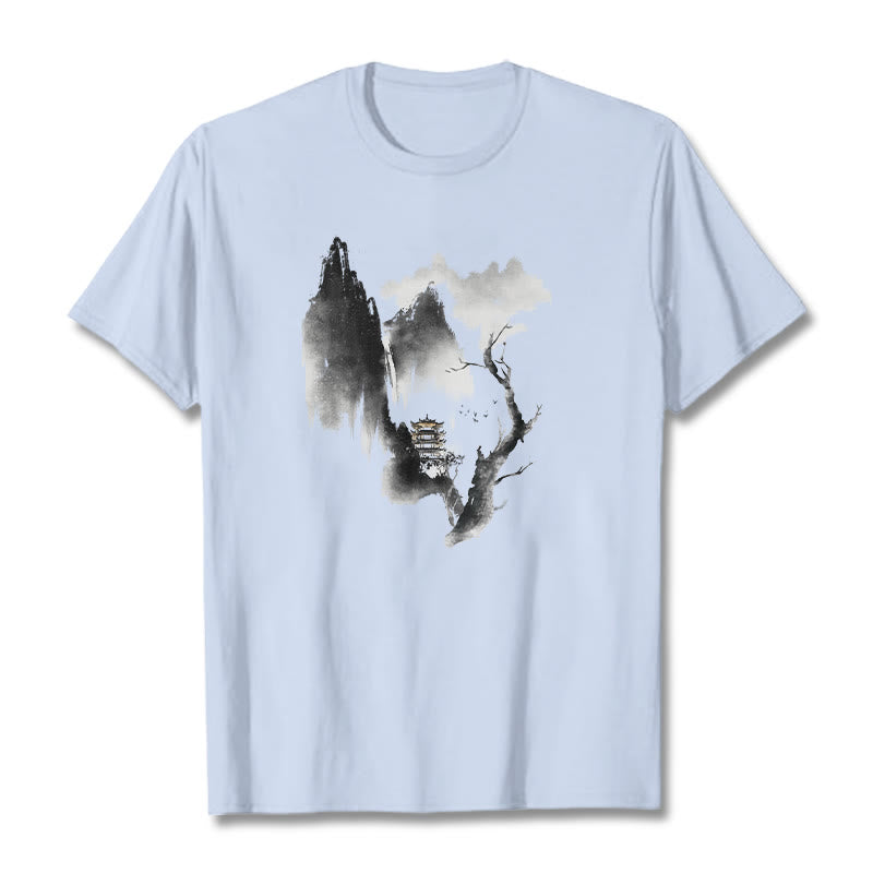 Foviel Pavilion Tree Geese Around The Mountains Pattern Tee T-shirt