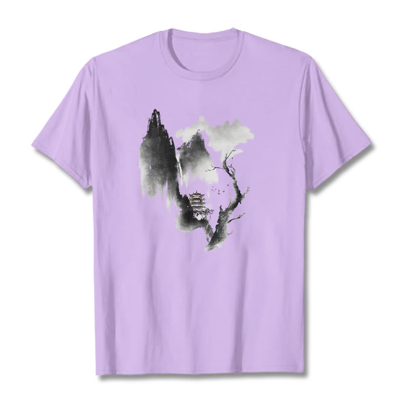 Foviel Pavilion Tree Geese Around The Mountains Pattern Tee T-shirt