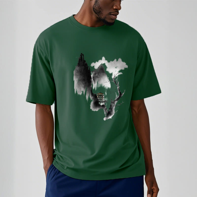 Foviel Pavilion Tree Geese Around The Mountains Pattern Tee T-shirt