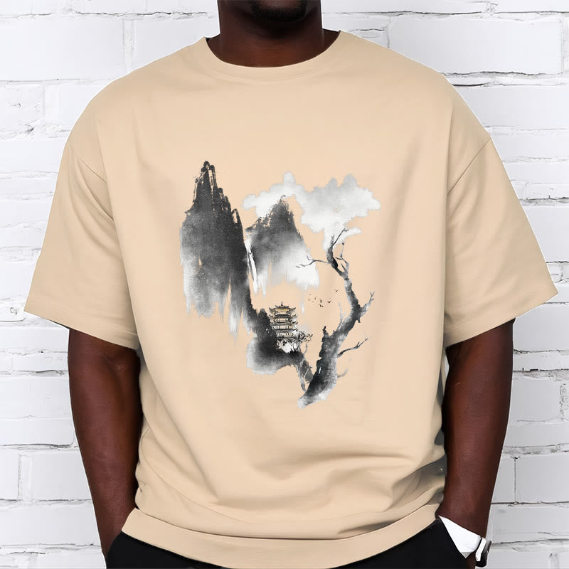 Foviel Pavilion Tree Geese Around The Mountains Pattern Tee T-shirt
