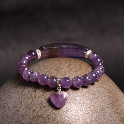 Foviel Natural Quartz Love Heart Healing Beads Bracelet