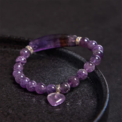 Foviel Natural Quartz Love Heart Healing Beads Bracelet
