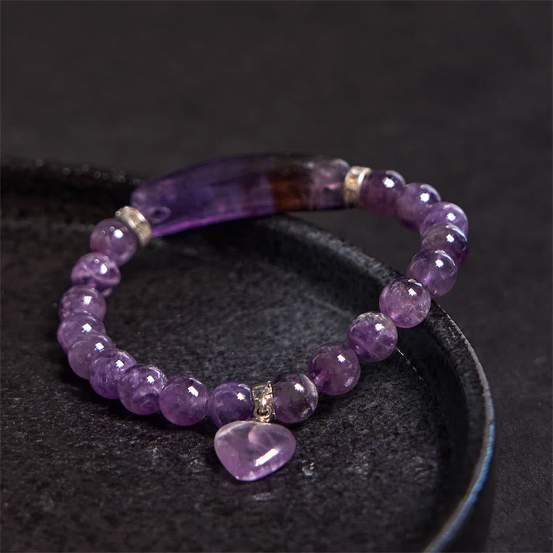 Foviel Natural Quartz Love Heart Healing Beads Bracelet