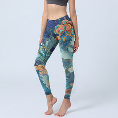 Buddha Stones Blue Dragon Auspicious Clouds Print Gym Leggings Women's Yoga Pants - SteelBlue - US18，UK/AU22，EU50 (4XL) - image 0