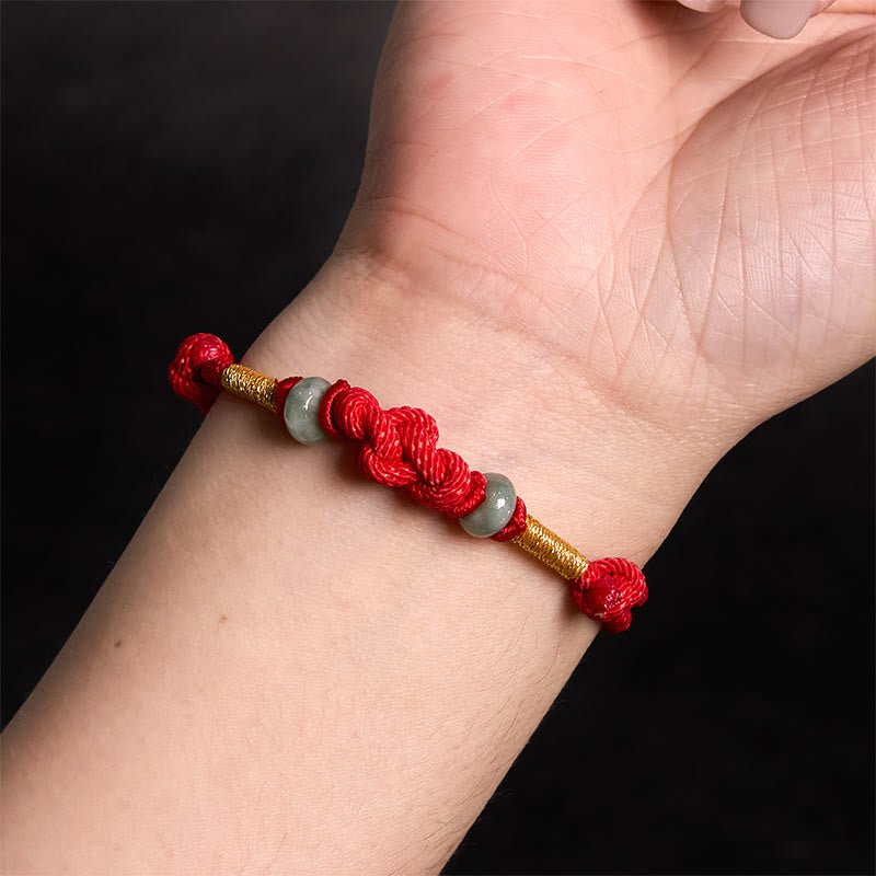 Foviel Red String Jade Luck Fortune Knot Braided Couple Bracelet