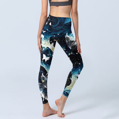 Buddha Stones Blue Butterfly Water Waves Moon Print Gym Leggings Women's Yoga Pants - image 5