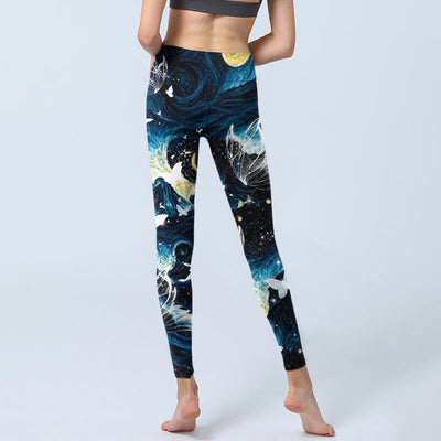 Buddha Stones Blue Butterfly Water Waves Moon Print Gym Leggings Women's Yoga Pants - image 7