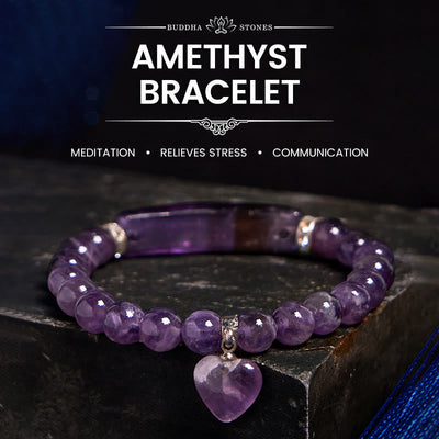 Foviel Natural Quartz Love Heart Healing Beads Bracelet