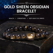 Foviel Gold Sheen Obsidian Silver Sheen Obsidian Lovely Paw Lucky Cat Protection Bracelet