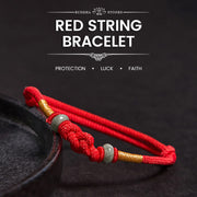 Bracelet couple tressé Foviel à nœud chinois en jade et fil rouge porte-bonheur