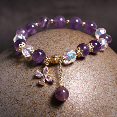 Foviel Natürliche Amethyst Kristall Spirituelle Schmetterling Charm Armband
