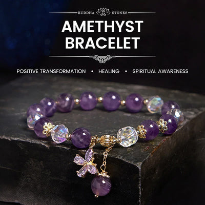 Bracelet à breloque papillon spirituel en cristal d'améthyste naturelle Foviel
