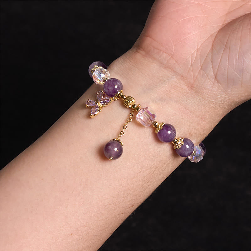 Foviel Natürliche Amethyst Kristall Spirituelle Schmetterling Charm Armband