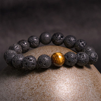Foviel Lava Rock Tiger Eye Stone Peace Healing Bracelet