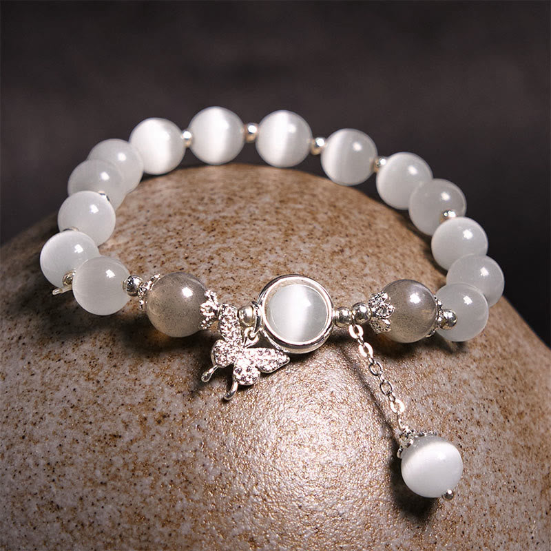 Foviel Cat's Eye Moonstone Butterfly Star Charm Support Bracelet