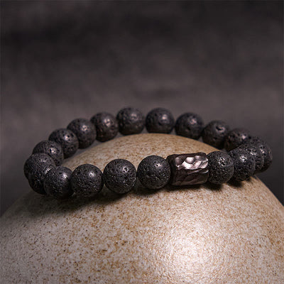 Foviel Lava Rock Ebony Wood Tiger Eye Healing Bracelet