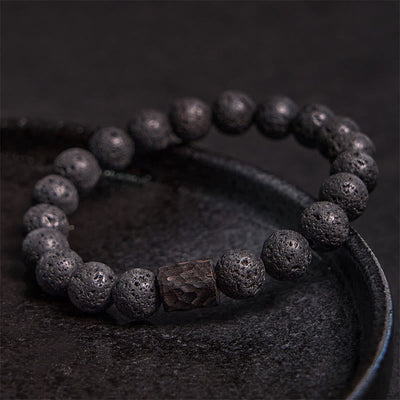 Foviel Lava Rock Ebony Wood Tiger Eye Healing Bracelet