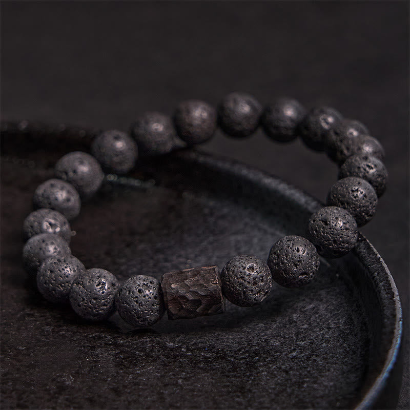Foviel Lava Rock Ebony Wood Tiger Eye Healing Bracelet