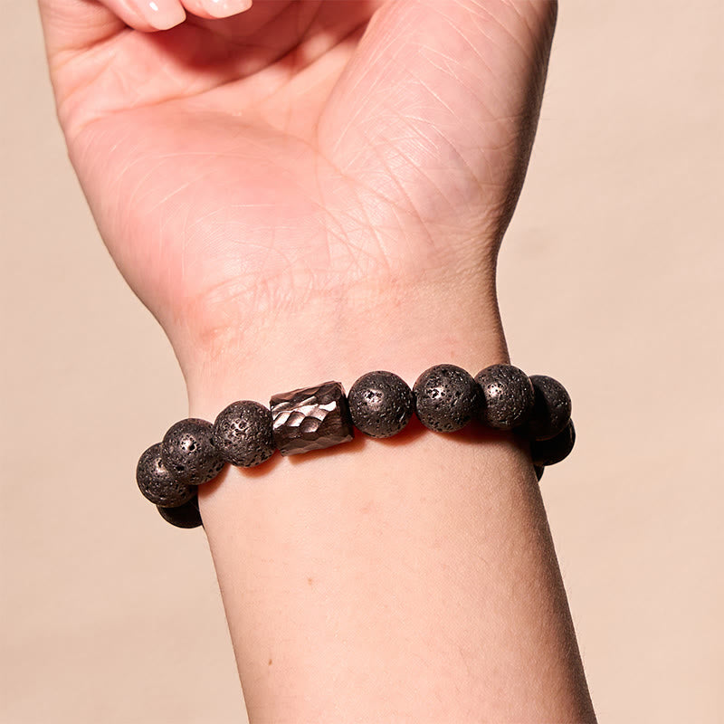 Foviel Lava Rock Ebony Wood Tiger Eye Healing Bracelet