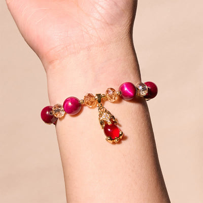 Bracelet de protection Foviel en œil de tigre rouge avec PiXiu et renard pour la confiance en soi