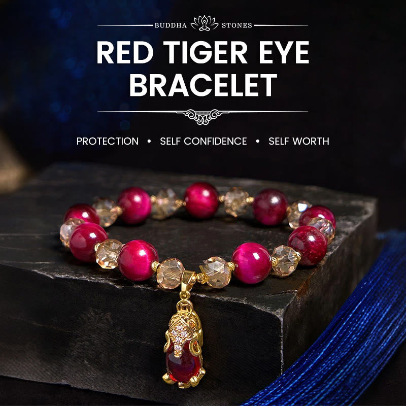 Foviel Red Tiger Eye PiXiu Fox Protection Self Confidence Bracelet