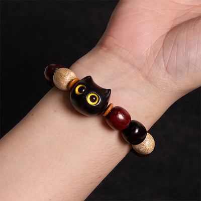 Foviel Kleine Blatt rot Sandelholz Ebenholz Holz niedlich Katze Gravur Schutz Armband