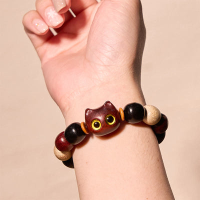 Foviel Kleine Blatt rot Sandelholz Ebenholz Holz niedlich Katze Gravur Schutz Armband