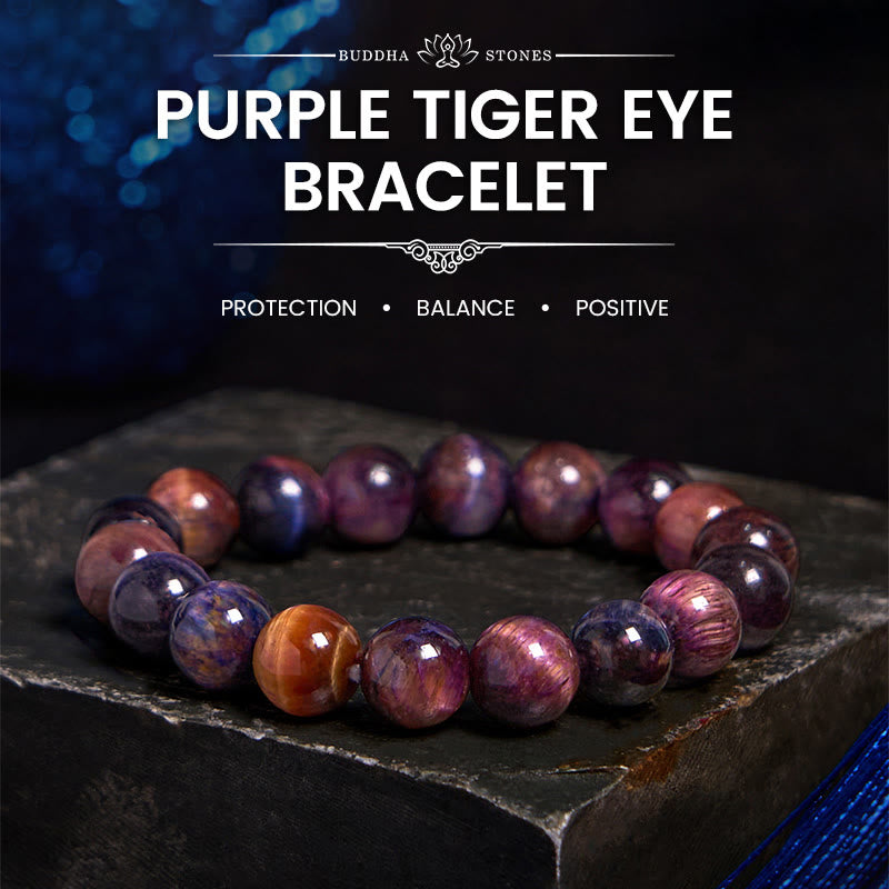 Bracelet de protection et de force en œil de tigre violet naturel Foviel
