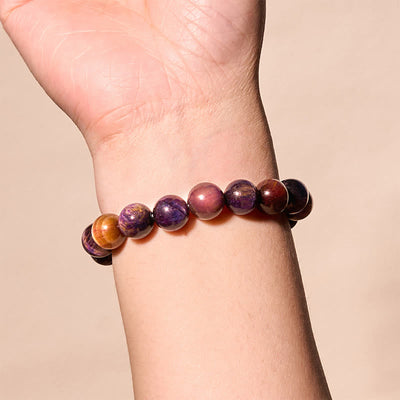 Foviel Natural Purple Tiger Eye Protection Strength Bracelet