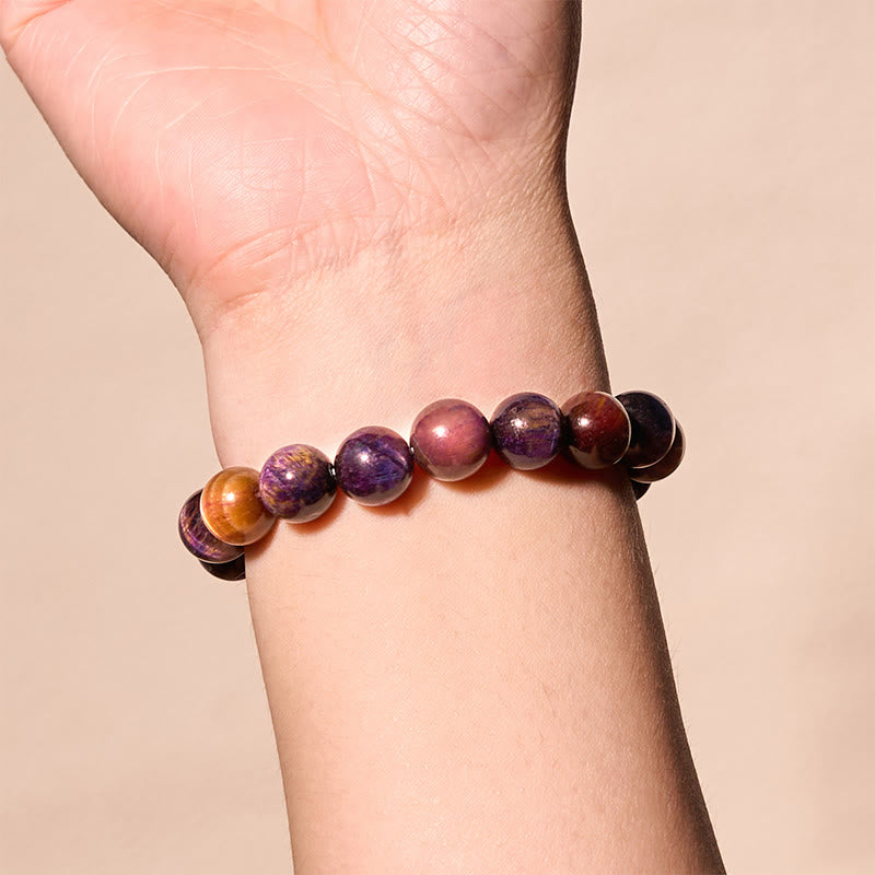 Bracelet de protection et de force en œil de tigre violet naturel Foviel