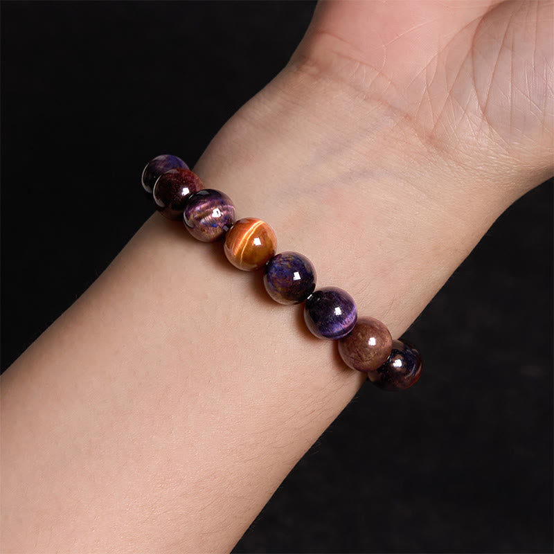 Bracelet de protection et de force en œil de tigre violet naturel Foviel