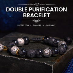 Foviel Black Obsidian Lava Rock Stone Yin Yang Strength Bracelet
