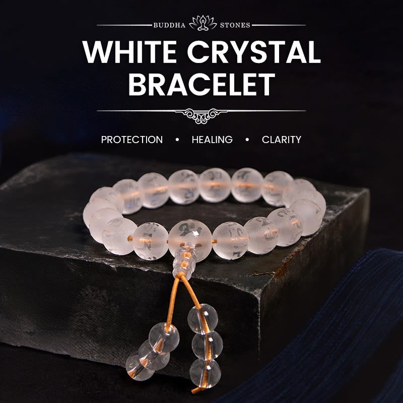 Foviel Tibet White Crystal Black Onyx Om Mani Padme Hum Meditation Bracelet