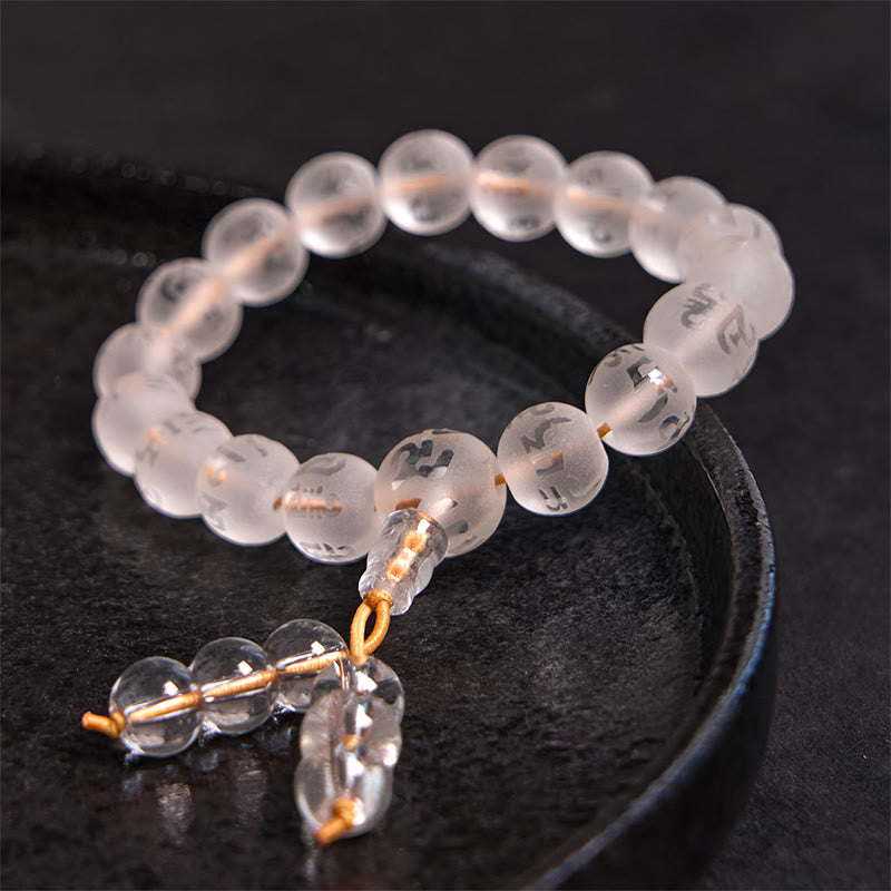 Foviel Tibet White Crystal Black Onyx Om Mani Padme Hum Meditation Bracelet