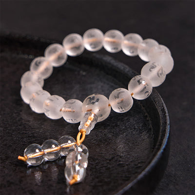 Foviel Tibet Weiß Kristall Schwarz Onyx Om Mani Padme Hum-Meditation Armband