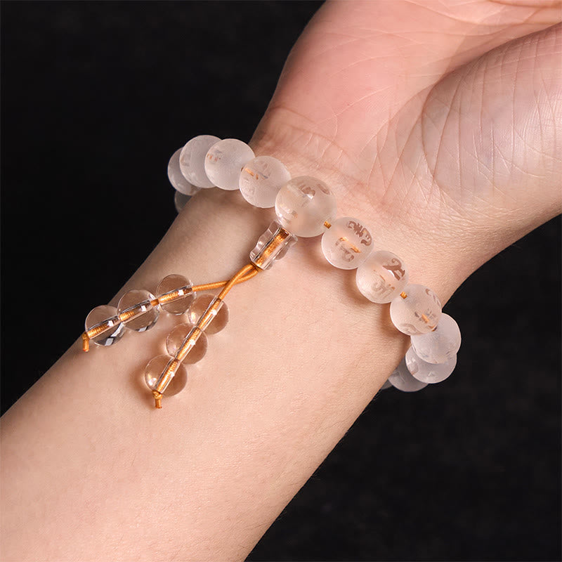 Foviel Tibet White Crystal Black Onyx Om Mani Padme Hum Meditation Bracelet