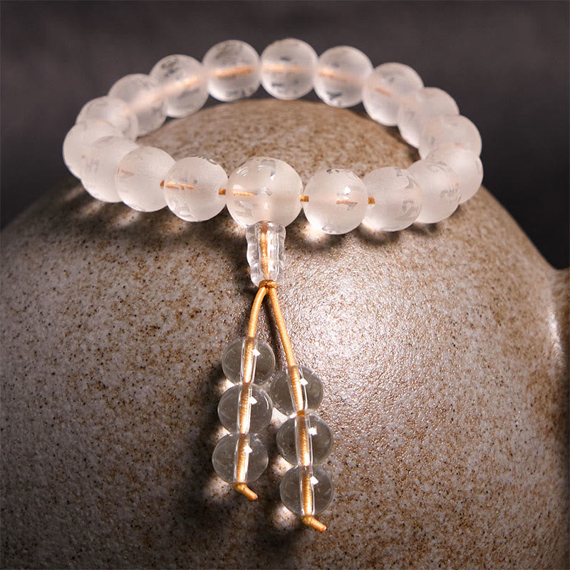 Foviel Tibet White Crystal Black Onyx Om Mani Padme Hum Meditation Bracelet