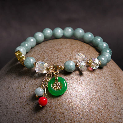 Foviel Strawberry Quartz Jade Fu Character Charm Healing Bracelet