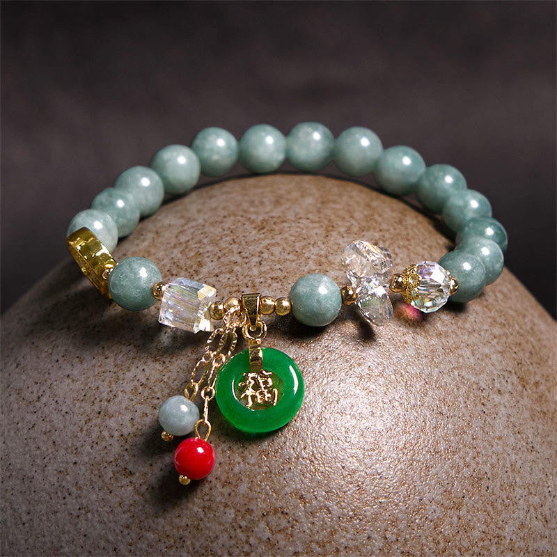 Foviel Strawberry Quartz Jade Fu Character Charm Healing Bracelet