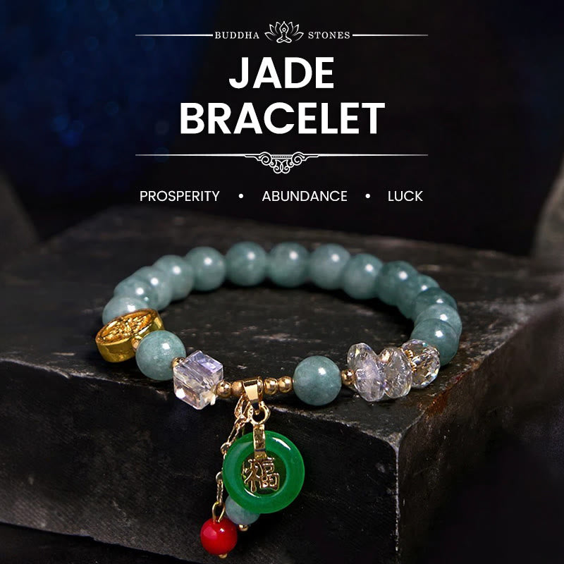 Foviel Strawberry Quartz Jade Fu Character Charm Healing Bracelet