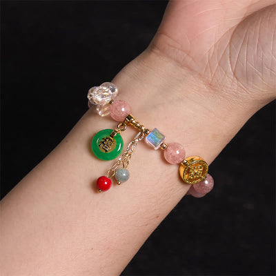 Foviel Strawberry Quartz Jade Fu Character Charm Healing Bracelet