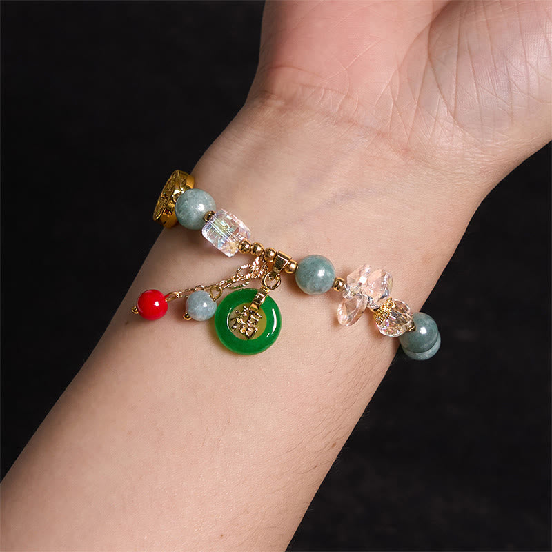Foviel Erdbeerquarz Jade Fu Charakter Charm Heilendes Armband