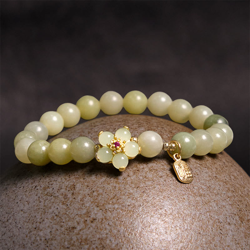 Foviel Grüne Jade Blume Fu Charakter Charme Glück Armband