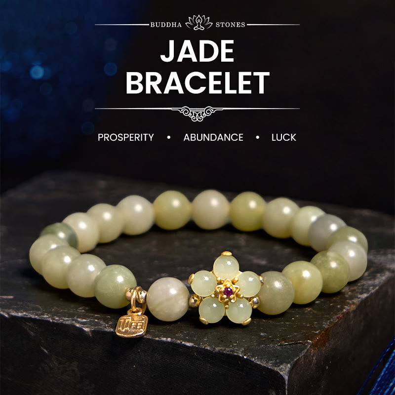 Foviel Grüne Jade Blume Fu Charakter Charme Glück Armband
