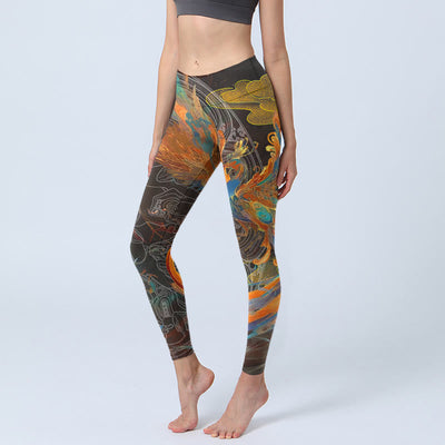 Buddha Stones Vibrant Phoenix Gym Leggings Women's Yoga Pants - Black - US18，UK/AU22，EU50 (4XL) - image 0