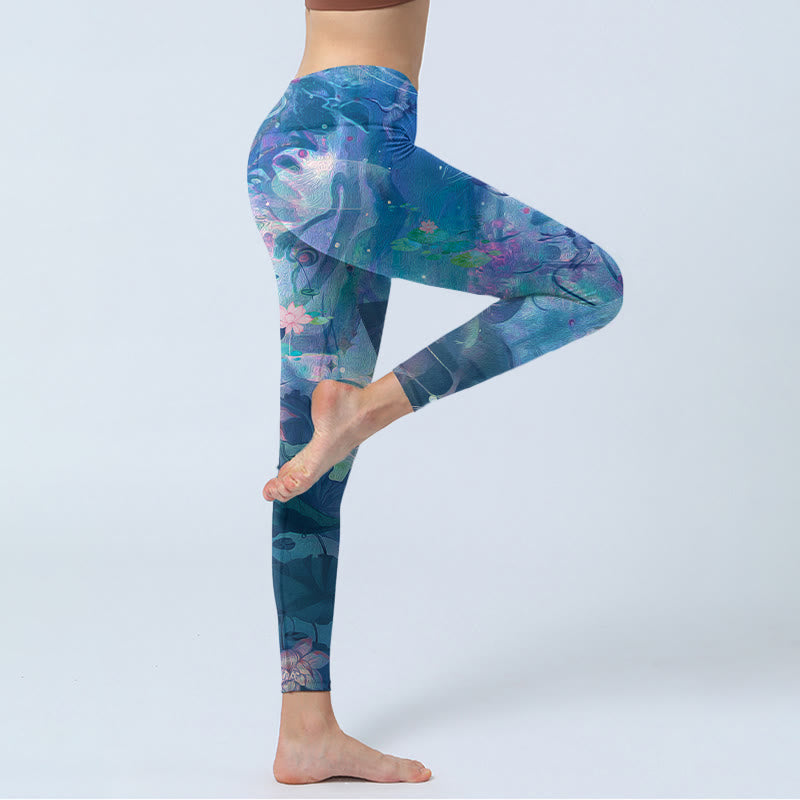 Buddha Stones Lotus Flowers Leaves Birds Gym Leggings Women's Yoga Pants - image 4
