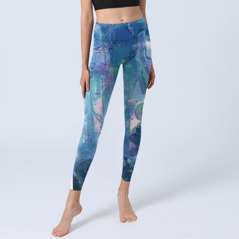 Buddha Stones Lotus Flowers Leaves Birds Gym Leggings Women's Yoga Pants - image 6