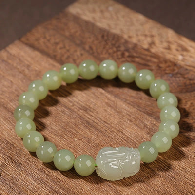 Buddha Stones Natural Hetian Jade PiXiu Carved Luck Bracelet Bracelet BS 10