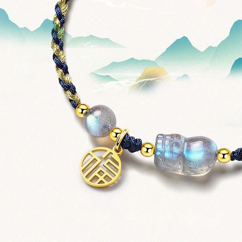 Foviel Moonstone PiXiu Blau Tigerauge Fu Charakter spirituell Paar String Armband